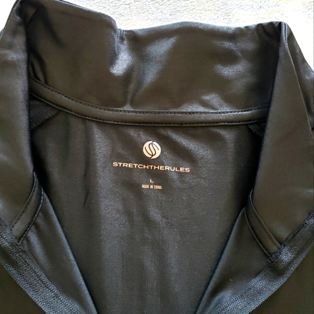 STRETCH THE RULES Long Sleeve Zipper Black Active T-Shirt--NWT--L - Picture 6 of 9